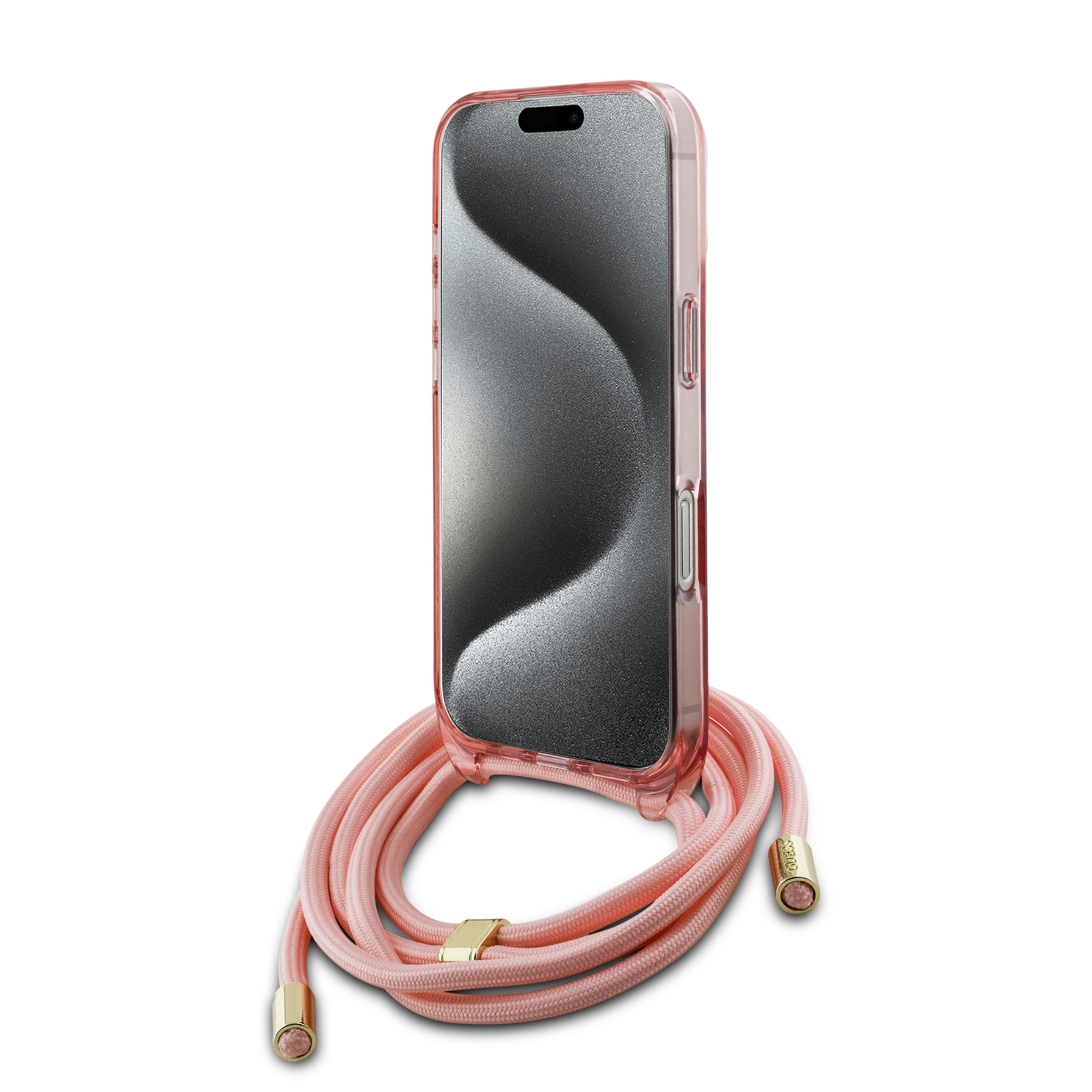 Zdjęcie do “Guess Crossbody Cord Script MS różowy - etui iPhone 16”.