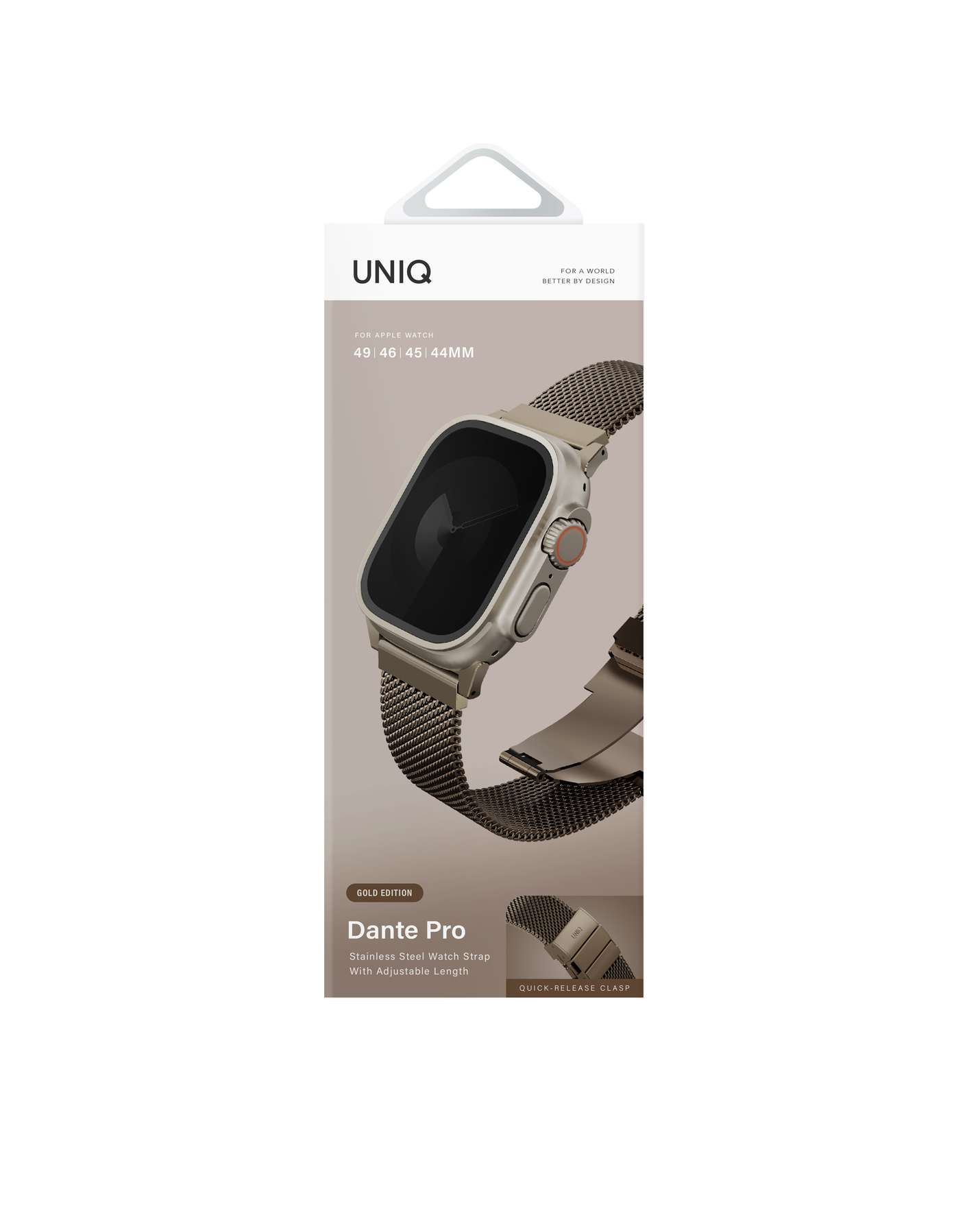 Zdjęcie do “UNIQ Dante Pro Stainless Stell Złoty - pasek Apple Watch 44/45/46/49 mm”.