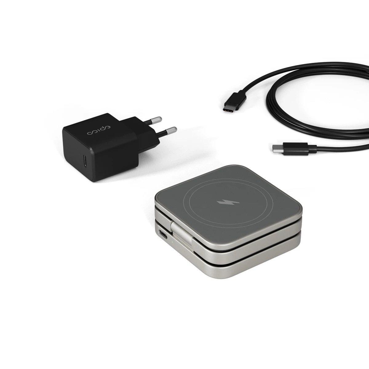 Zdjęcie do “Epico UltraBase EF45 3in1 Foldable Wireless Charging Stand tytan - ładowarka bezprzewodowa”.