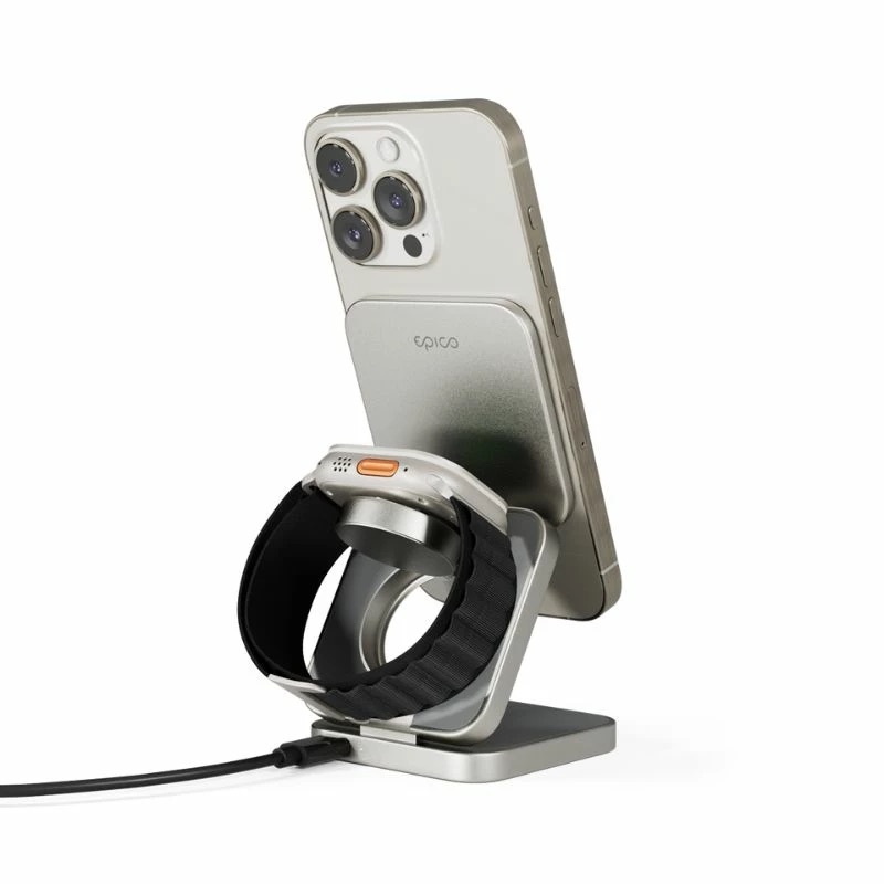 Zdjęcie do “Epico UltraBase EF45 3in1 Foldable Wireless Charging Stand tytan - ładowarka bezprzewodowa”.