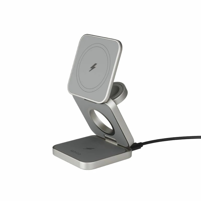 Zdjęcie do “Epico UltraBase EF45 3in1 Foldable Wireless Charging Stand tytan - ładowarka bezprzewodowa”.