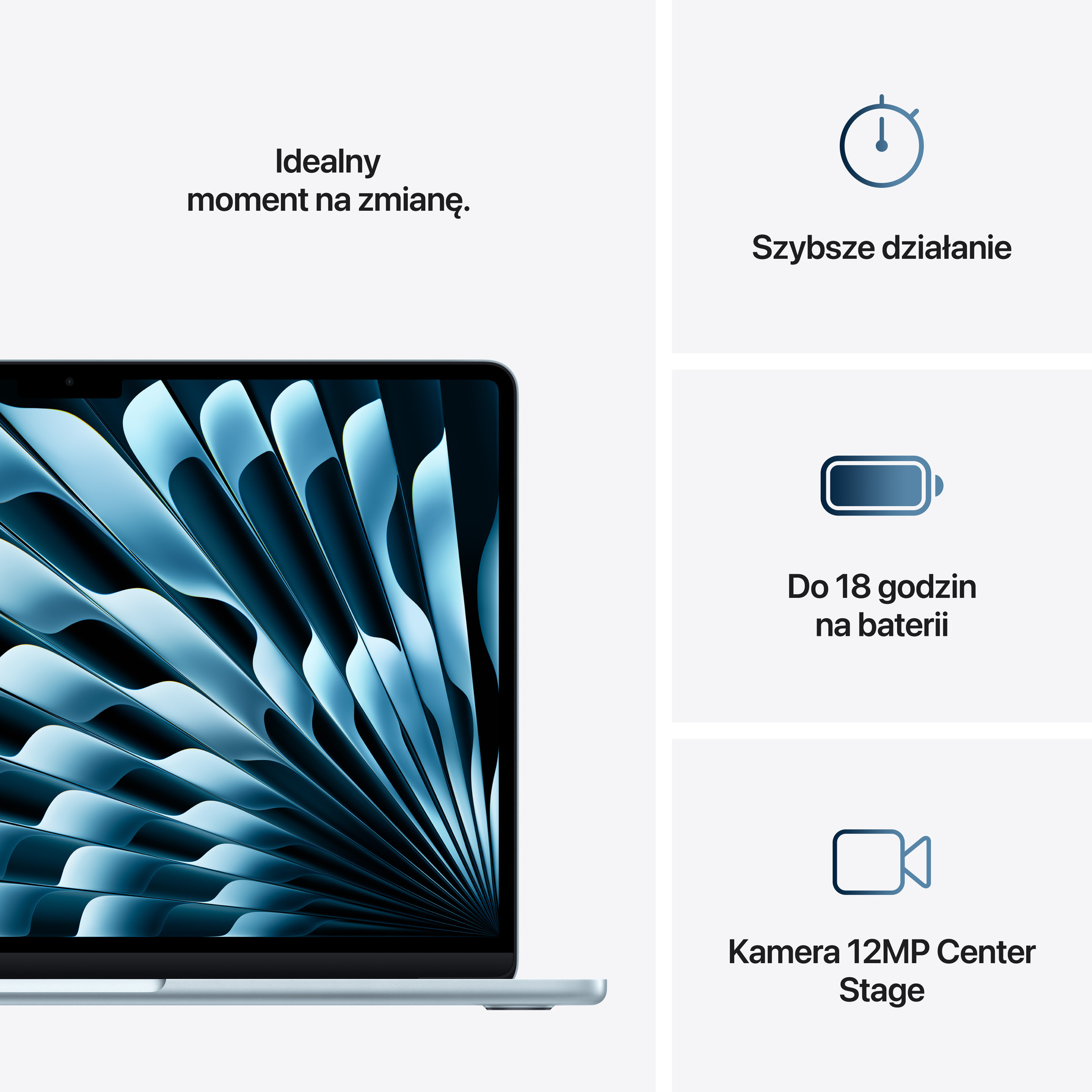 Zdjęcie do “Apple MacBook Air 13", 10-rdzeniowy procesor M4 (GPU 10 rdzeni), RAM 16 GB, dysk 512 GB SSD, 35 W - Błękitny”.