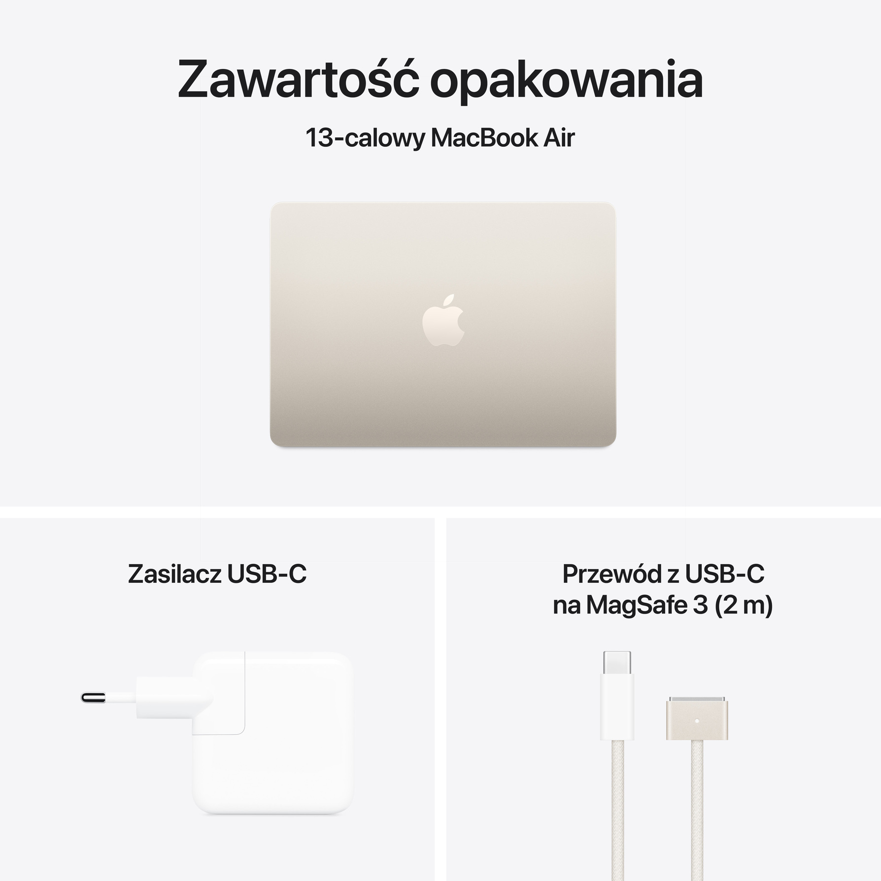 Zdjęcie do “Apple MacBook Air 13", 10-rdzeniowy procesor M4 (GPU 10 rdzeni), RAM 16 GB, dysk 512 GB SSD, 70 W - Księżycowa Poświata”.