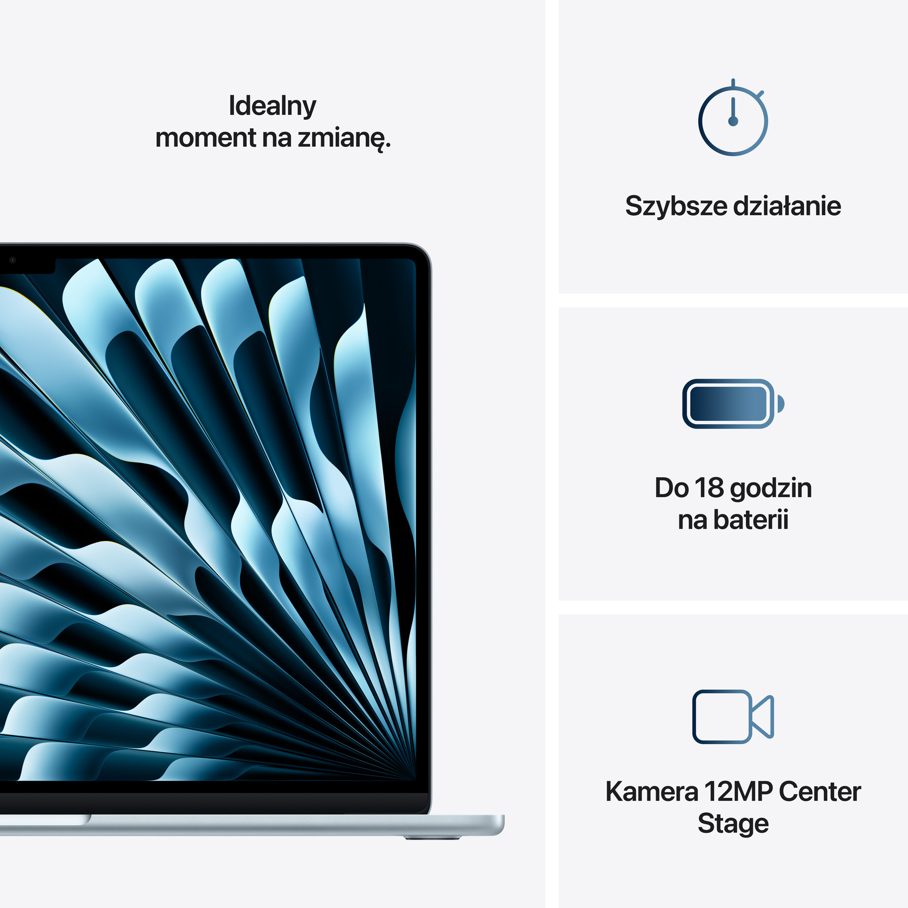 Zdjęcie do “Apple MacBook Air 15", 10-rdzeniowy procesor M4 (GPU 10 rdzeni), RAM 24 GB, dysk 512 GB SSD, 35 W - Błękitny”.