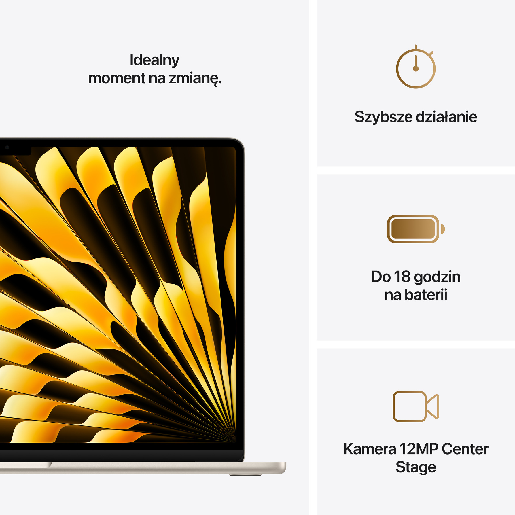 Zdjęcie do “Apple MacBook Air 15", 10-rdzeniowy procesor M4 (GPU 10 rdzeni), RAM 16 GB, dysk 512 GB SSD, 35 W - Księżycowa Poświata”.