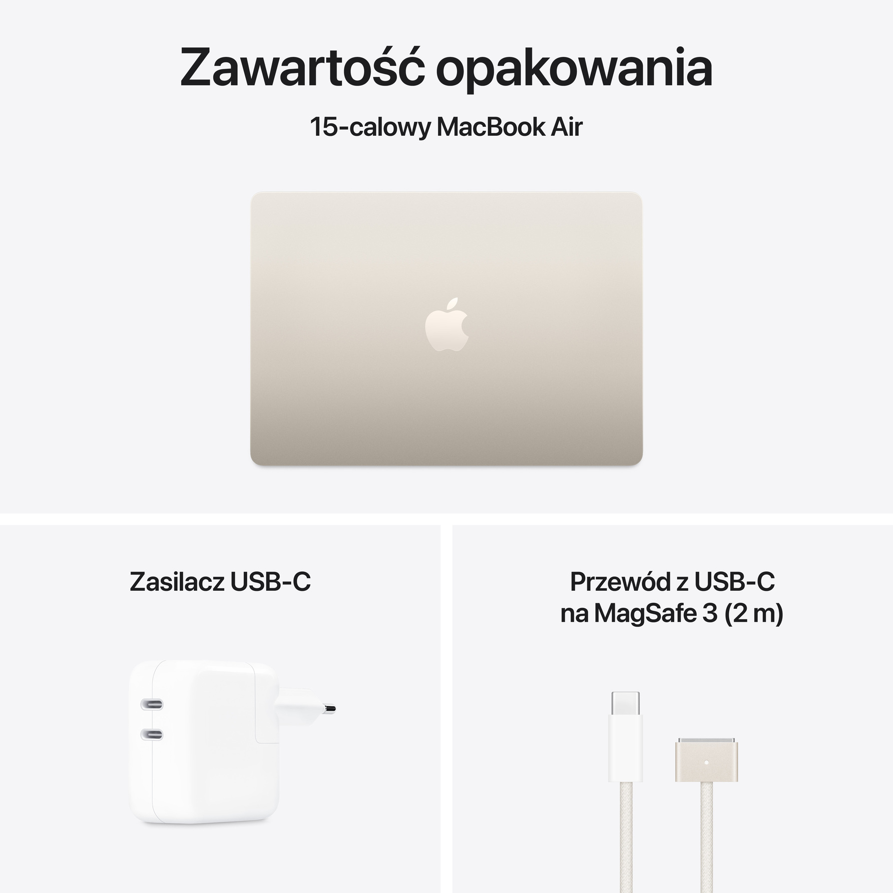 Zdjęcie do “Apple MacBook Air 15", 10-rdzeniowy procesor M4 (GPU 10 rdzeni), RAM 24 GB, dysk 512 GB SSD, 35 W - Księżycowa Poświata”.