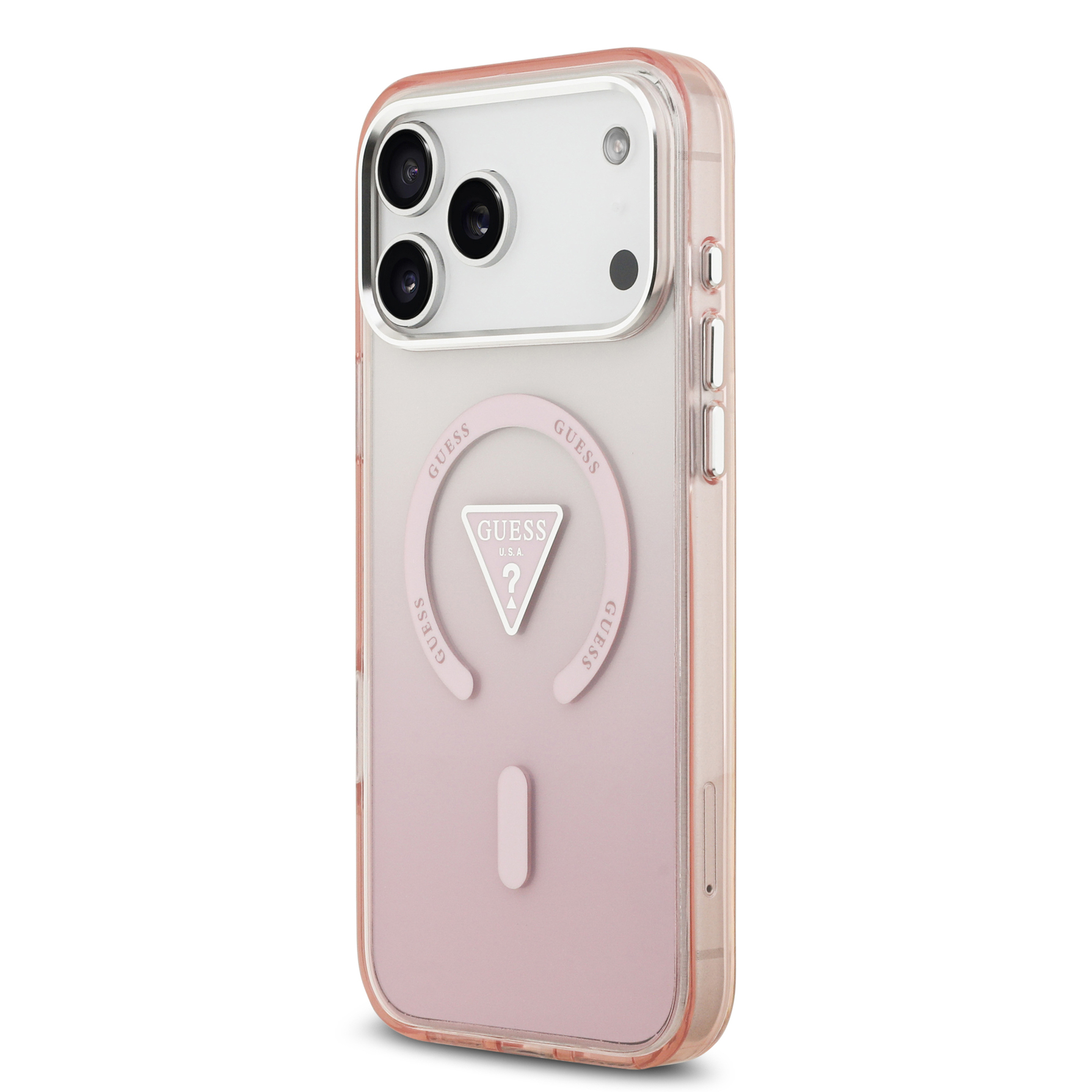 Zdjęcie do “Guess IML Gradient Triangle Logo MagSafe różowy - etui iPhone 17 Pro Max”.
