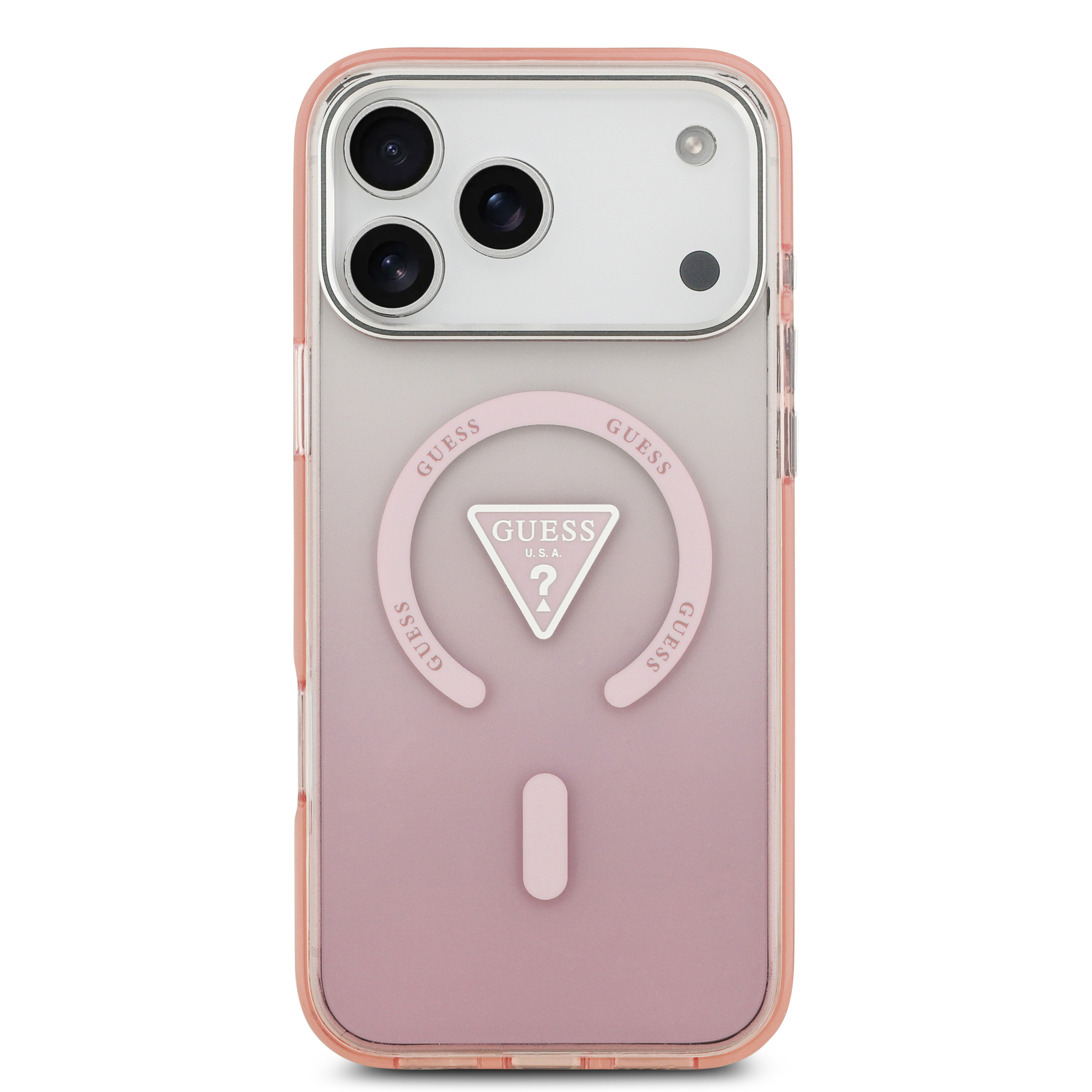Zdjęcie do “Guess IML Gradient Triangle Logo MagSafe różowy - etui iPhone 17 Pro Max”.