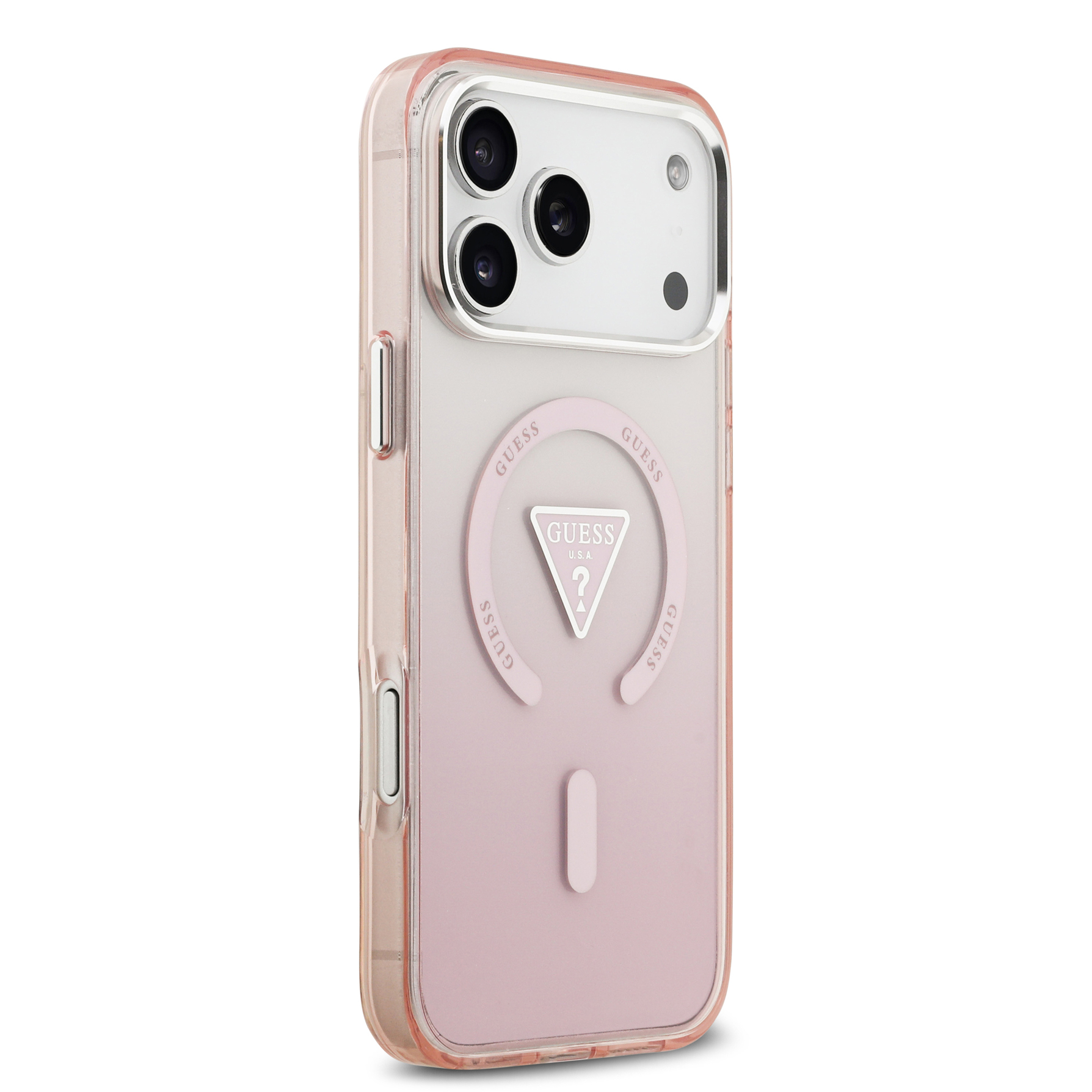 Zdjęcie do “Guess IML Gradient Triangle Logo MagSafe różowy - etui iPhone 17 Pro Max”.