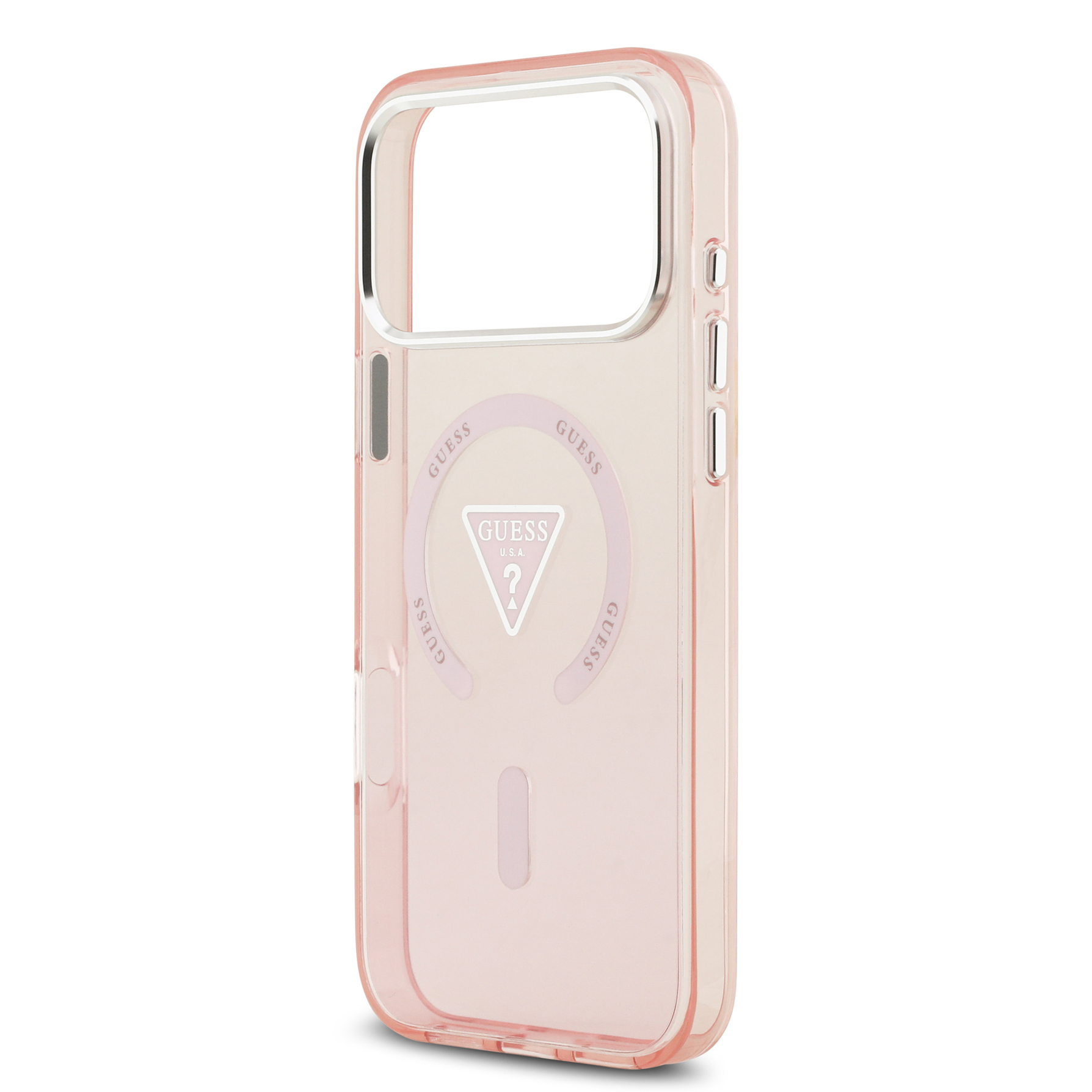 Zdjęcie do “Guess IML Gradient Triangle Logo MagSafe różowy - etui iPhone 17 Pro Max”.