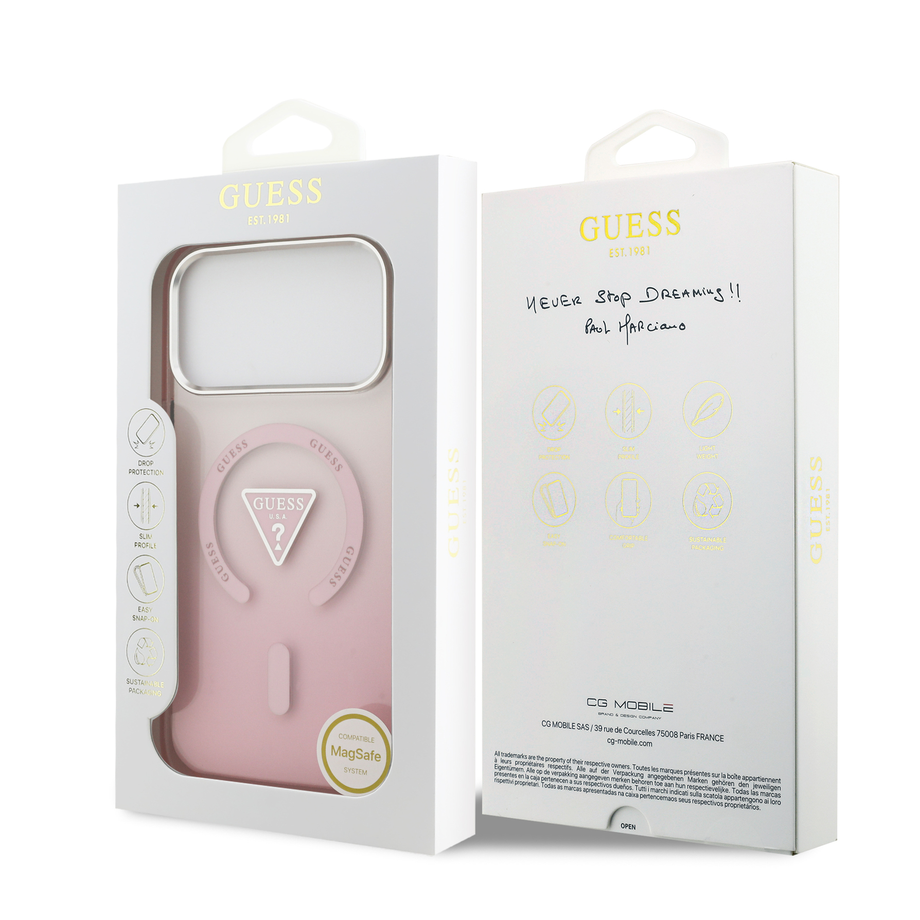 Zdjęcie do “Guess IML Gradient Triangle Logo MagSafe różowy - etui iPhone 17 Pro Max”.