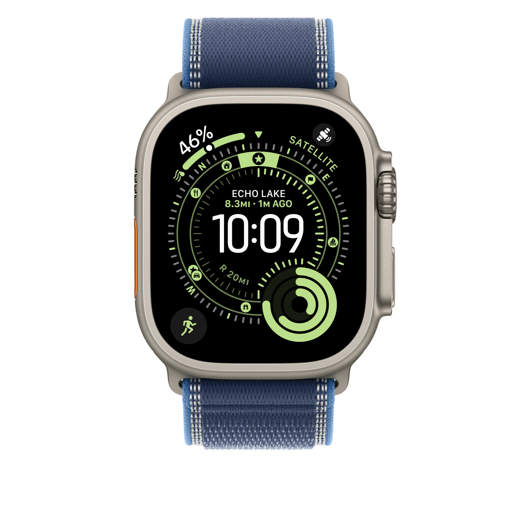 Zdjęcie do “Apple 49mm Blue/Bright Blue Trail Loop - M/L - Natural Titanium Finish”.