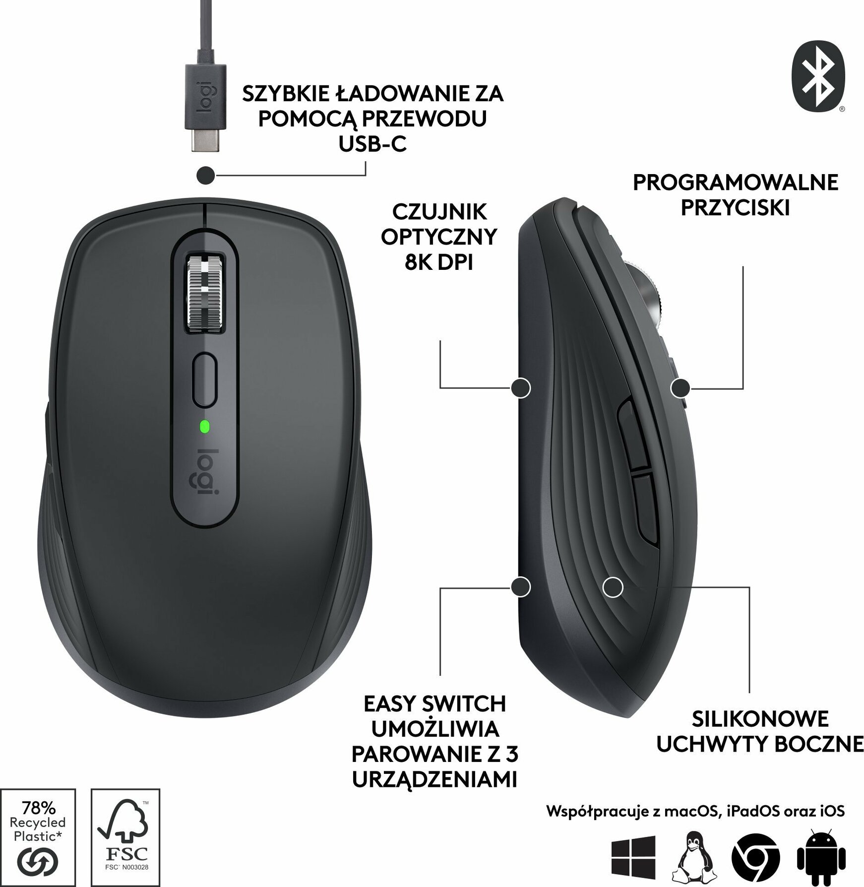 Zdjęcie do “Logitech MX Anywhere 3S Graphite - myszka bezprzewodowa”.