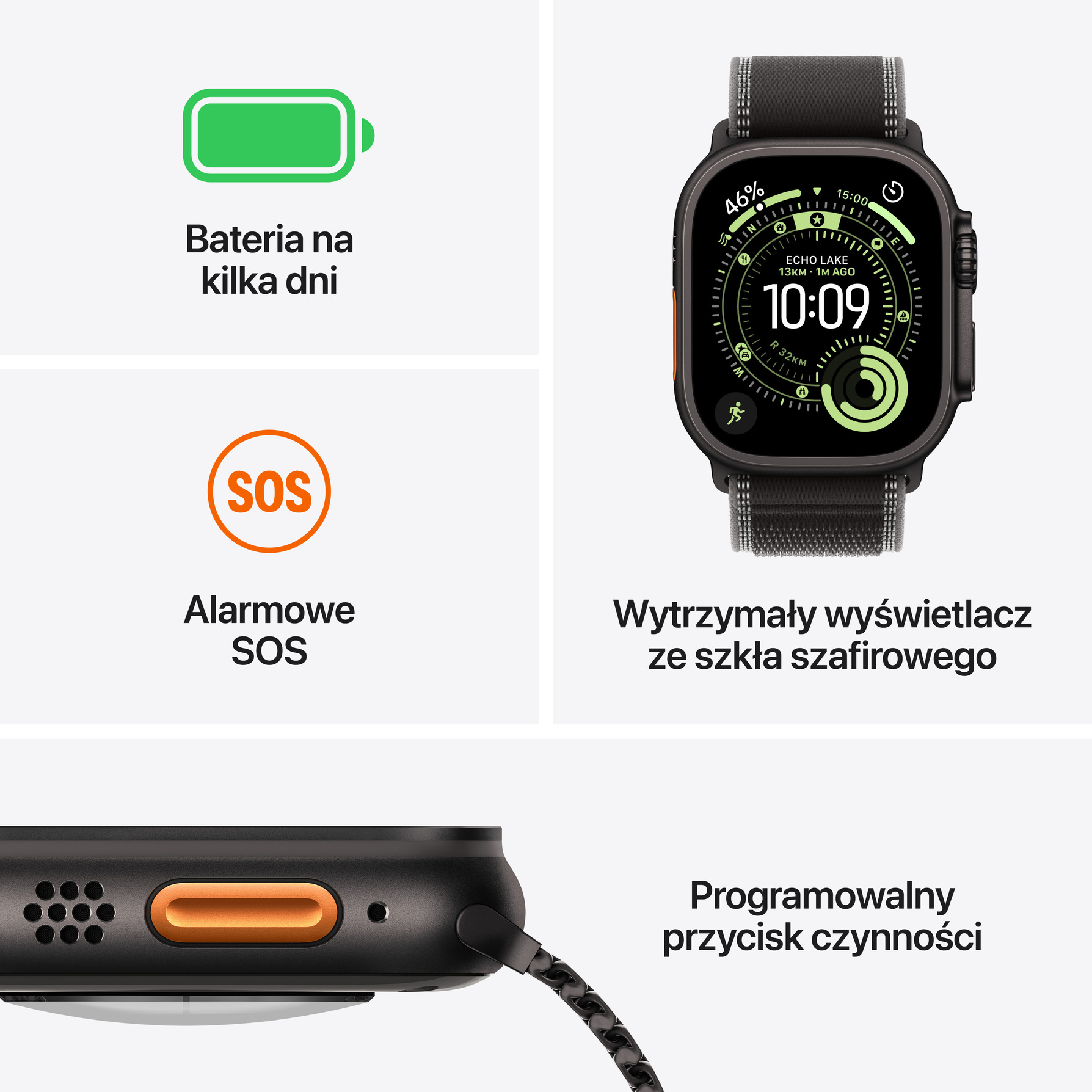 Zdjęcie do “Apple Watch Ultra 3 GPS + Cellular 49mm Natural Titanium Case with Natural Titanium Milanese Loop - Large - Produkt otwarty”.