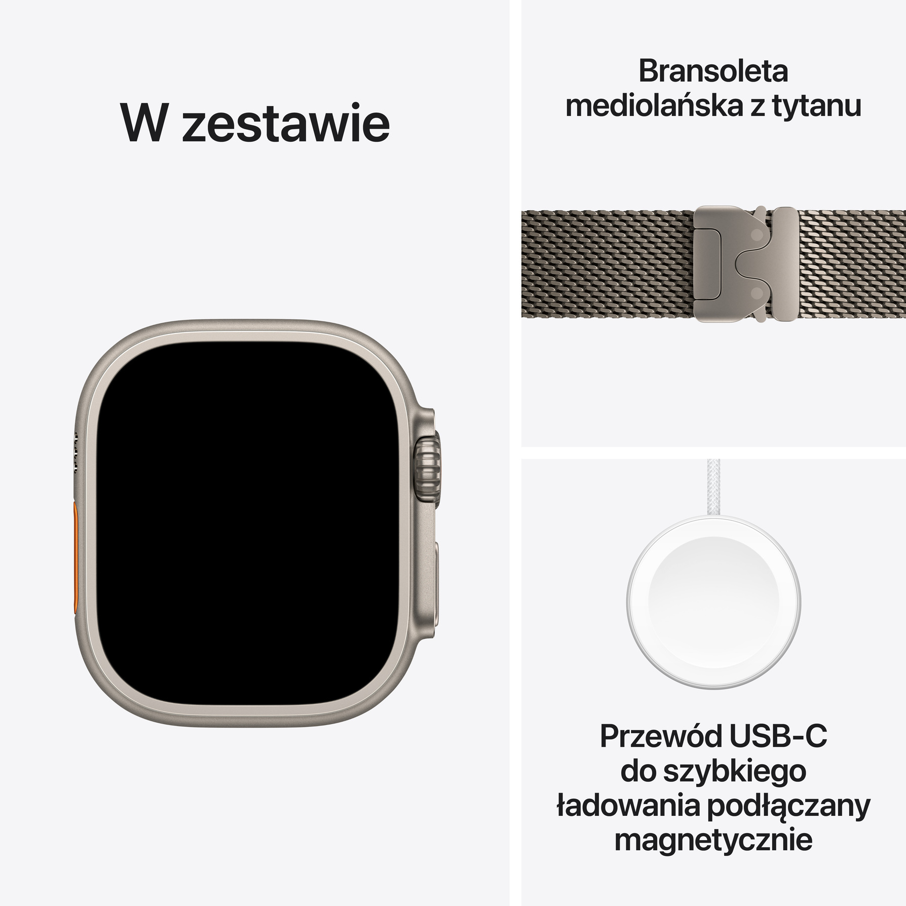 Zdjęcie do “Apple Watch Ultra 3 GPS + Cellular 49mm Natural Titanium Case with Natural Titanium Milanese Loop - Large - Produkt otwarty”.
