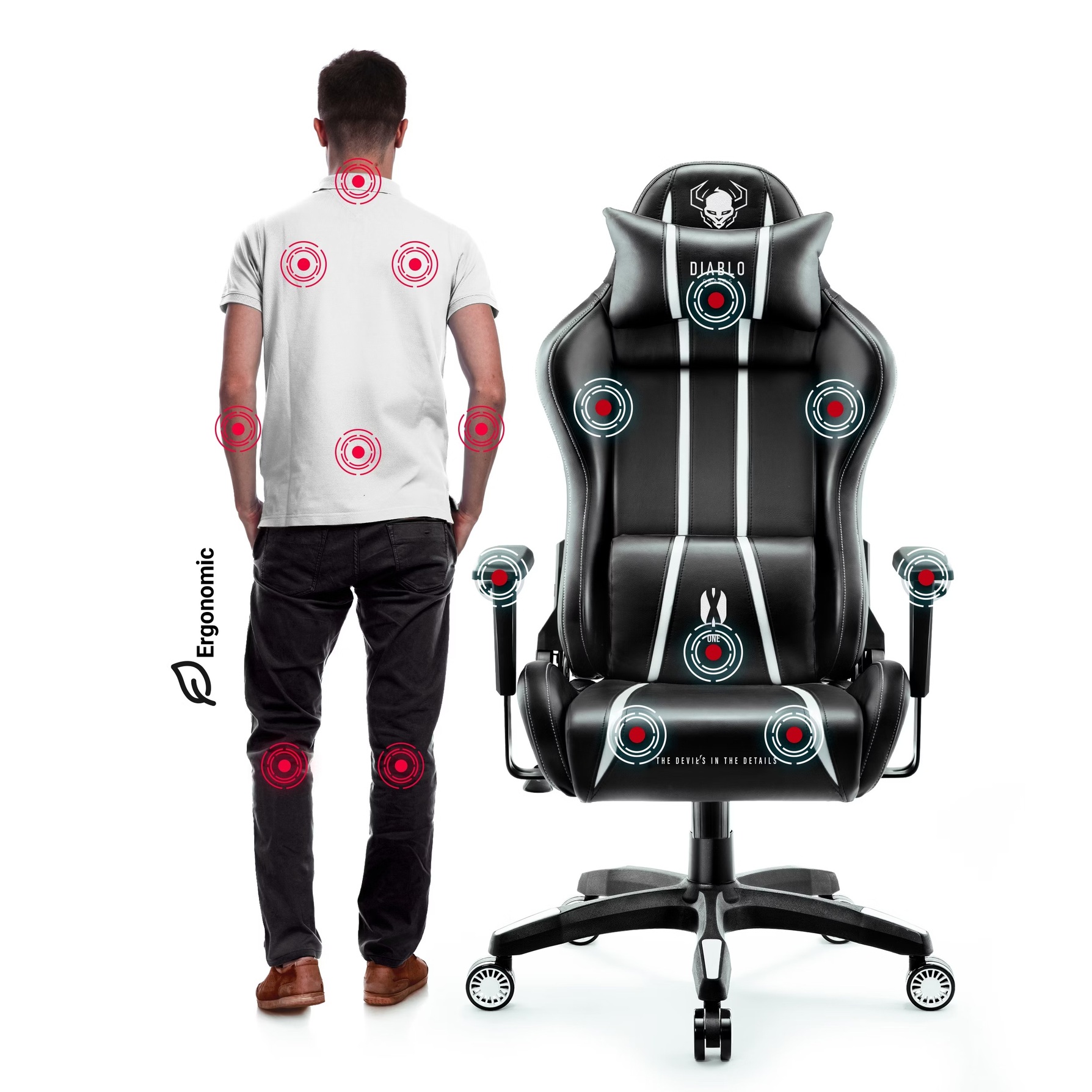 Zdjęcie do “Diablo Chairs X-One 2.0 Normal Size czarno-biały - fotel gamingowy”.