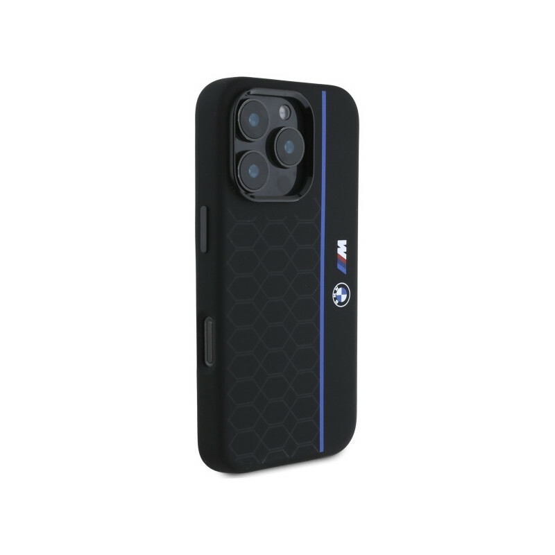 Zdjęcie do “BMW Silicone Hexagon Blue MS czarny - etui iPhone 16 Pro Max”.