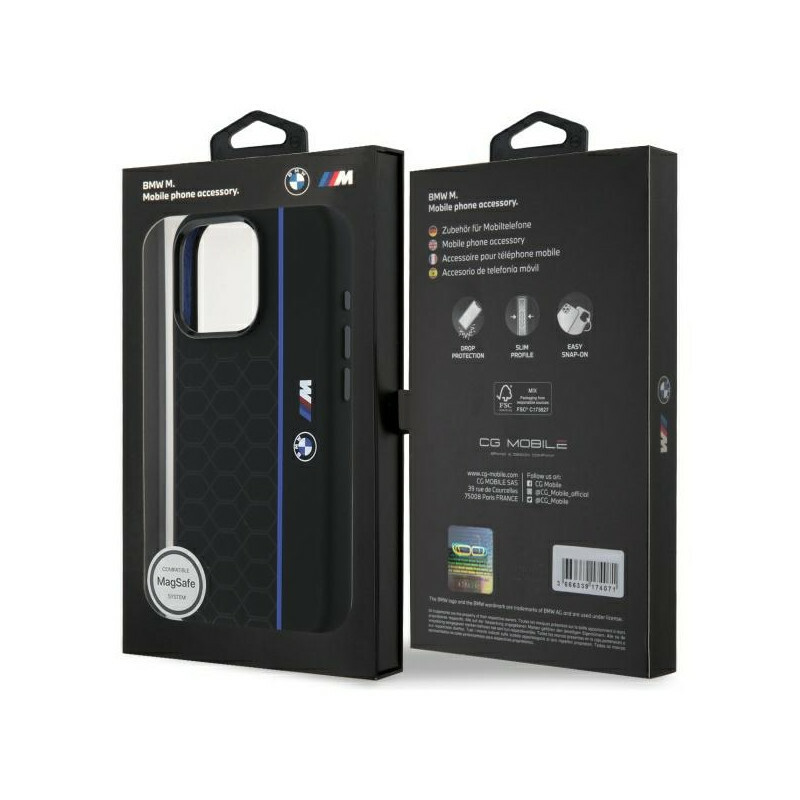 Zdjęcie do “BMW Silicone Hexagon Blue MS czarny - etui iPhone 16 Pro Max”.