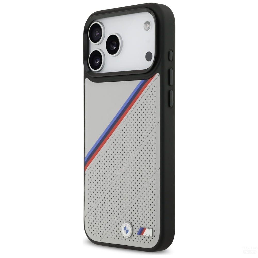Zdjęcie do “BMW M Tricolor Metal Logo MS szary - etui iPhone 17 Pro Max”.