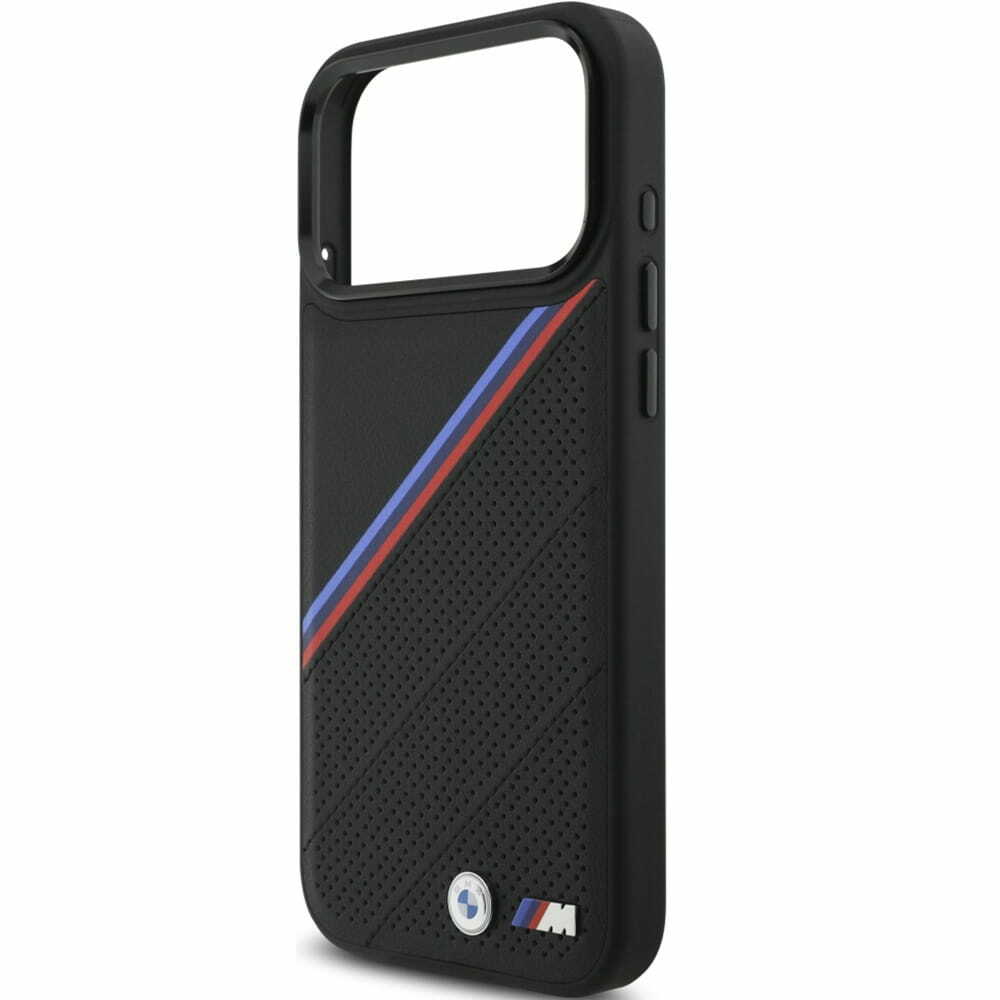 Zdjęcie do “BMW M Tricolor Metal Logo MS czarny - etui iPhone 17 Pro”.