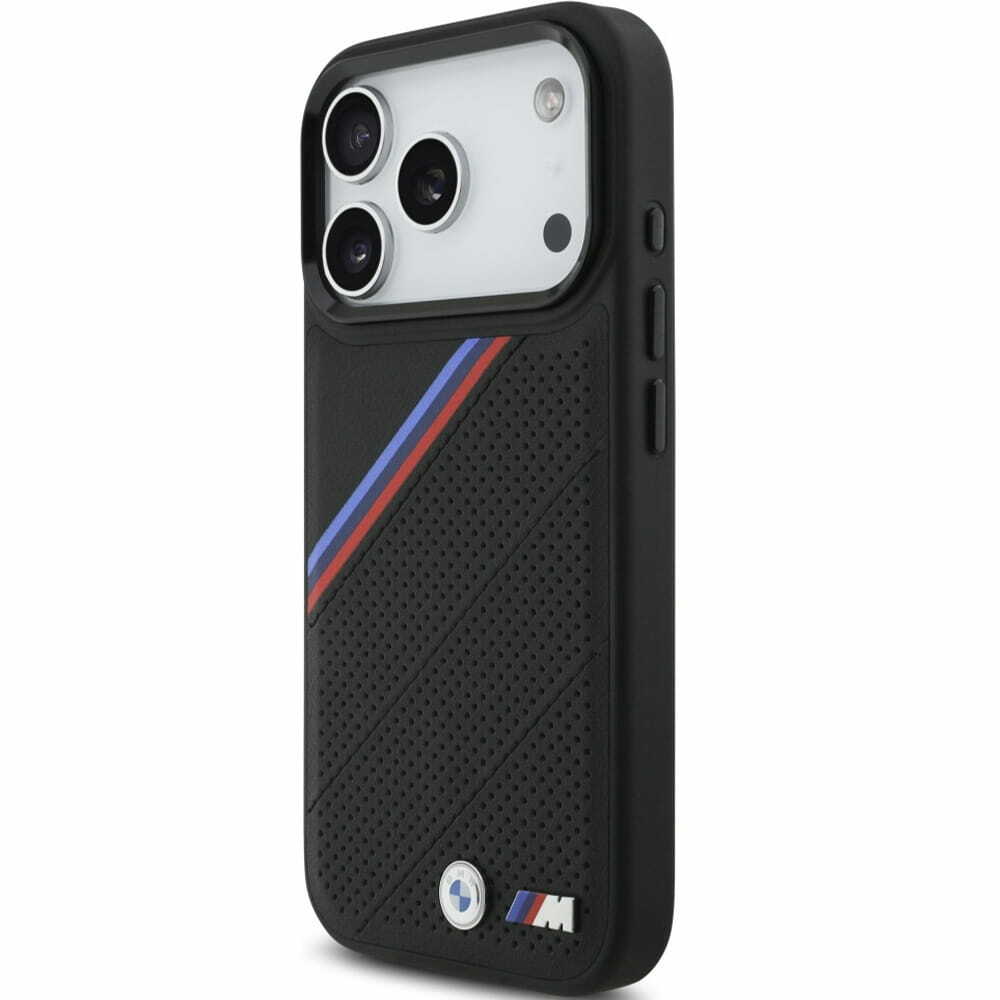 Zdjęcie do “BMW M Tricolor Metal Logo MS czarny - etui iPhone 17 Pro”.