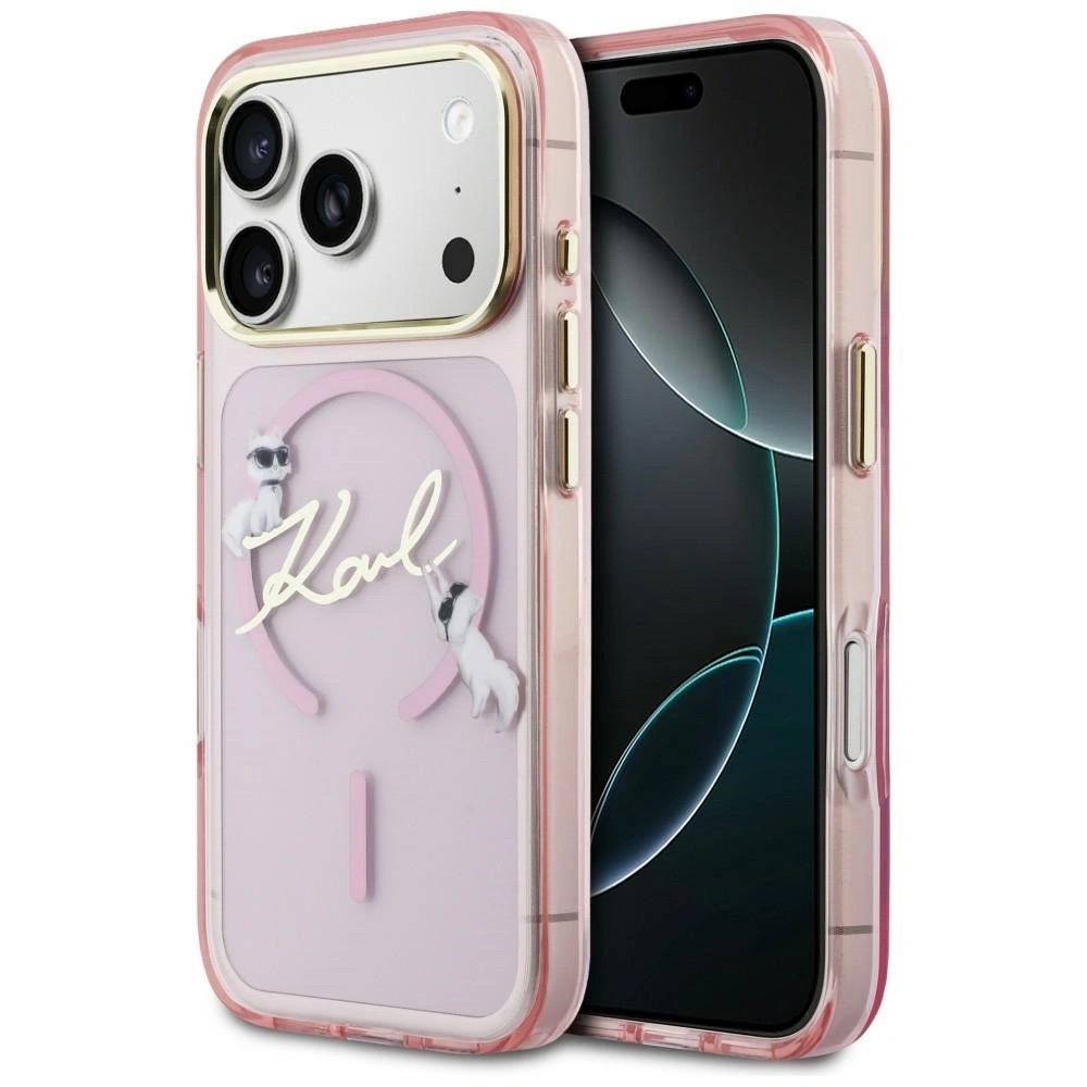 Zdjęcie do “Karl Lagerfeld IML Choupettes Karl Script Logo MS różowy - etui iPhone 17 Pro Max”.