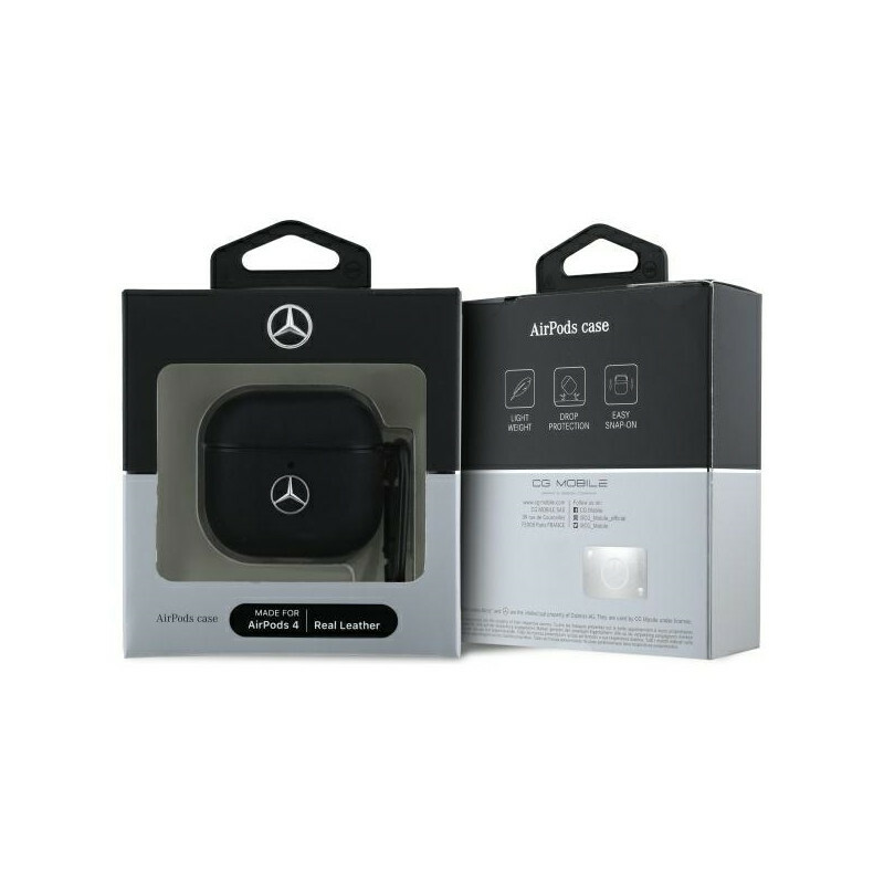 Zdjęcie do “Mercedes Leather Metal Logo czarny - etui AirPods 4”.
