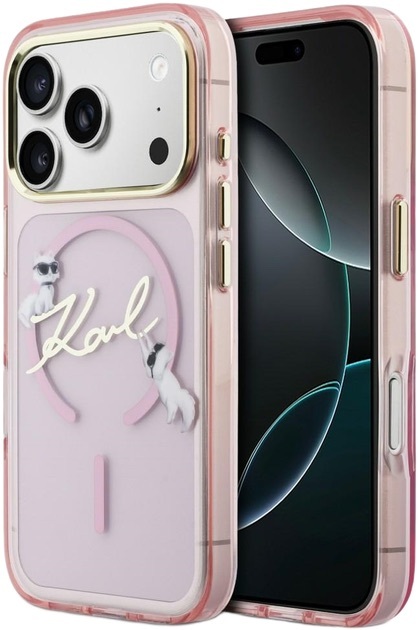 Zdjęcie do “Karl Lagerfeld IML Choupettes Karl Script Logo MS różowy - etui iPhone 17 Pro”.