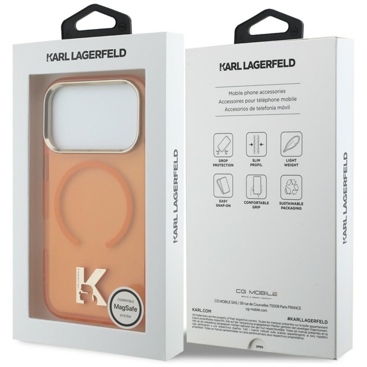 Zdjęcie do “Karl Lagerfeld IML K Head Logo MS pomarańczowy - etui iPhone 17 Pro”.