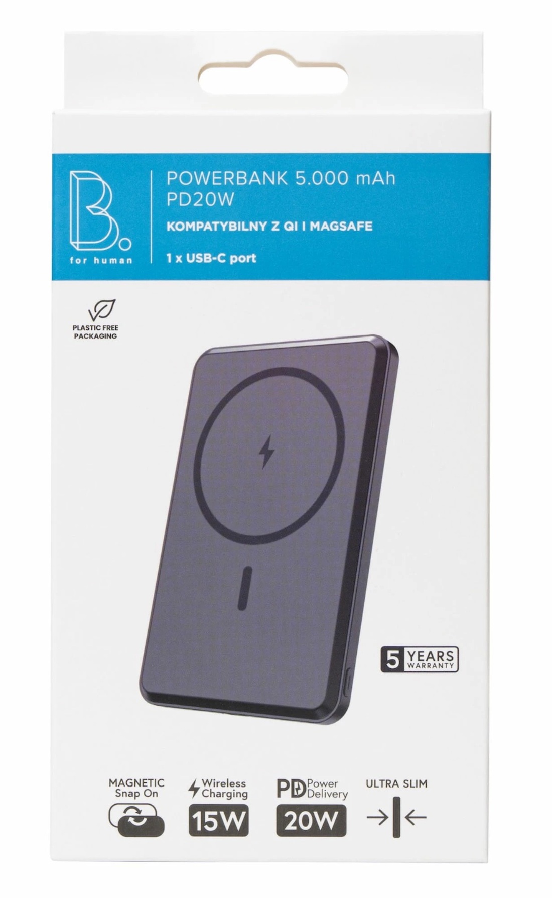 Zdjęcie do “B.On Magnetic Wireless charging PowerBank 5000mAh PD 20W - produkt otwarty”.