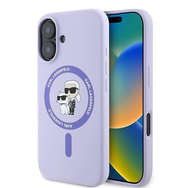 Zdjęcie do “Karl Lagerfeld Silicone KarlChoupette Ring MS fioletowy - etui iPhone 16 Plus”.