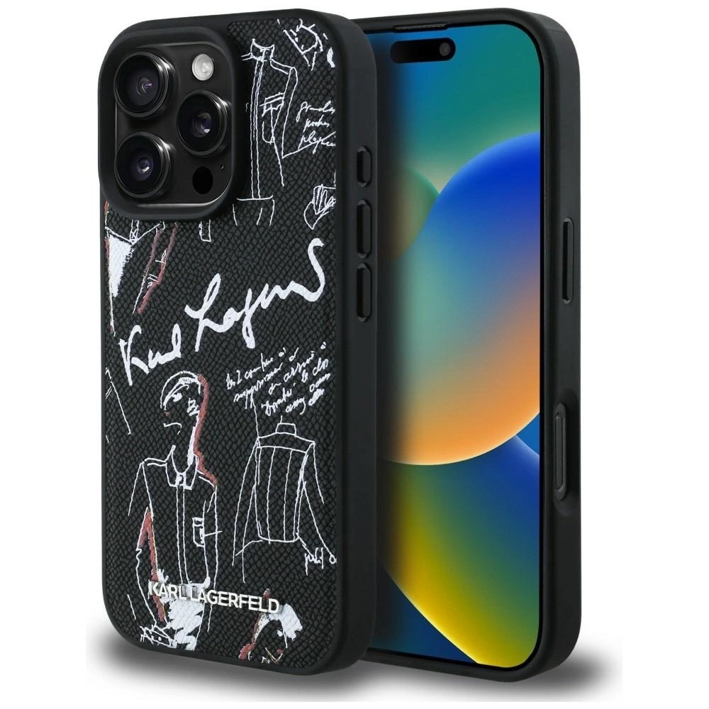 Zdjęcie do “Karl Lagerfeld Grained Pattern Logo MS czarny - etui iPhone 16 Pro Max”.