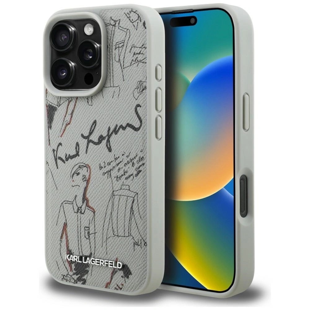 Zdjęcie do “Karl Lagerfeld Grained Pattern Logo MS szary - etui iPhone 16 Pro”.