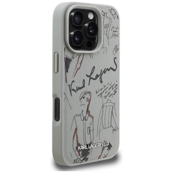 Zdjęcie do “Karl Lagerfeld Grained Pattern Logo MS szary - etui iPhone 16 Pro”.