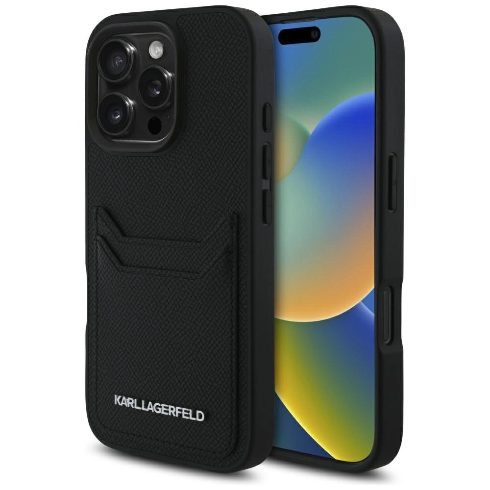 Zdjęcie do “Karl Lagerfeld HC Grained PU Cardslot Metal Elong czarny - etui iPhone 16 Pro”.