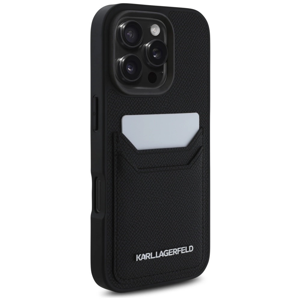 Zdjęcie do “Karl Lagerfeld HC Grained PU Cardslot Metal Elong czarny - etui iPhone 16 Pro”.