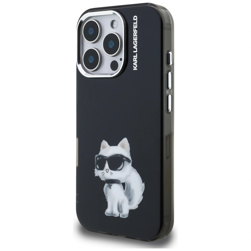 Zdjęcie do “Karl Lagerfeld IML Aquarelle Choupette Logo czarny - etui iPhone 16 Pro”.