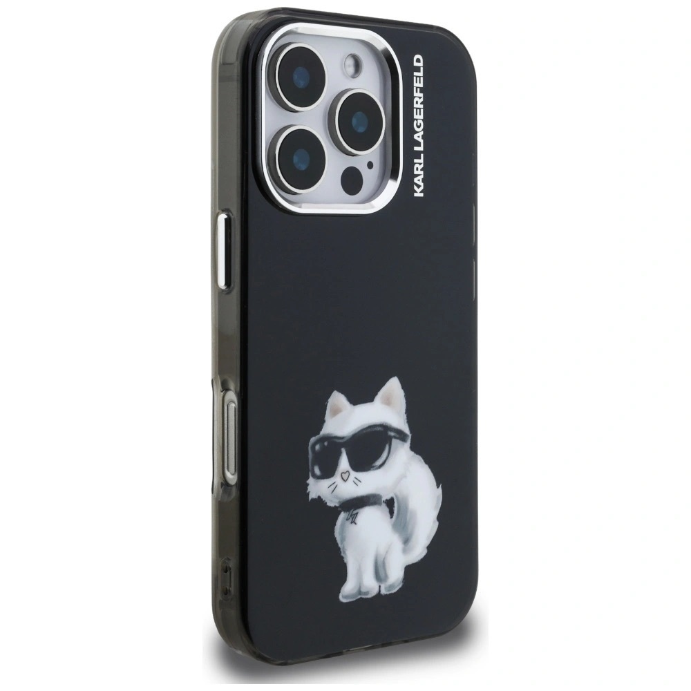Zdjęcie do “Karl Lagerfeld IML Aquarelle Choupette Logo czarny - etui iPhone 16 Pro”.