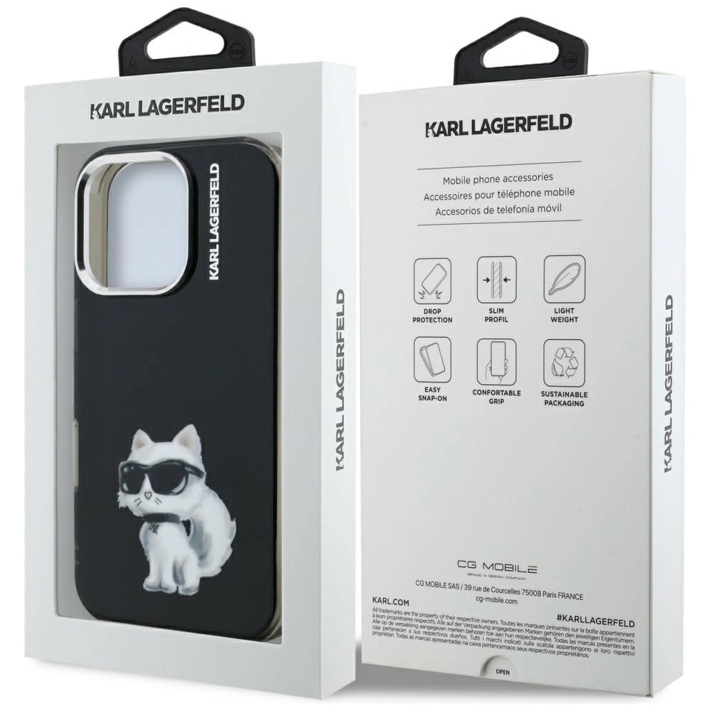 Zdjęcie do “Karl Lagerfeld IML Aquarelle Choupette Logo czarny - etui iPhone 16 Pro”.