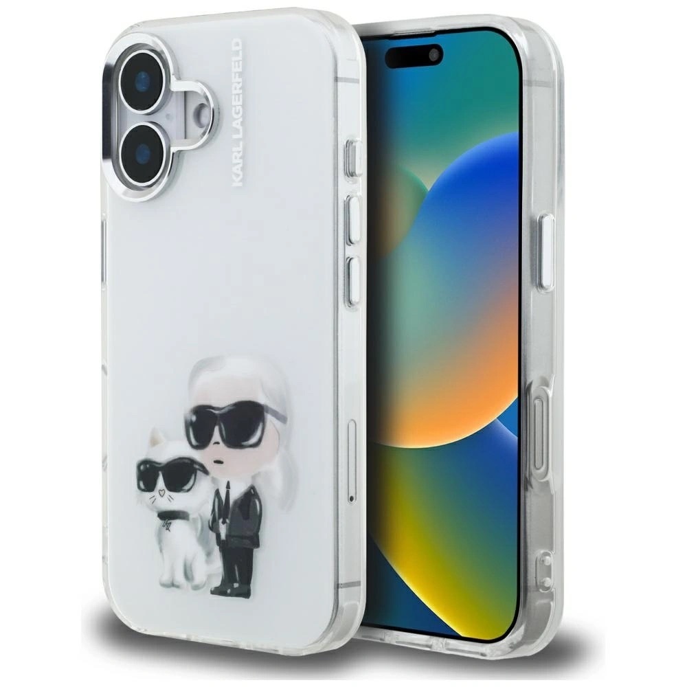 Zdjęcie do “Karl Lagerfeld IML Aquarelle Karl Choupette Logo biały - etui iPhone 16”.
