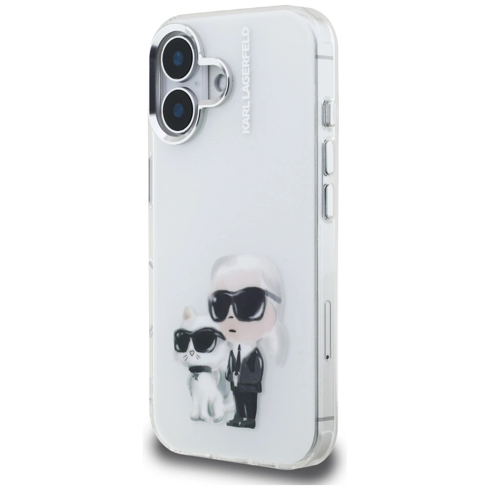 Zdjęcie do “Karl Lagerfeld IML Aquarelle Karl Choupette Logo biały - etui iPhone 16”.