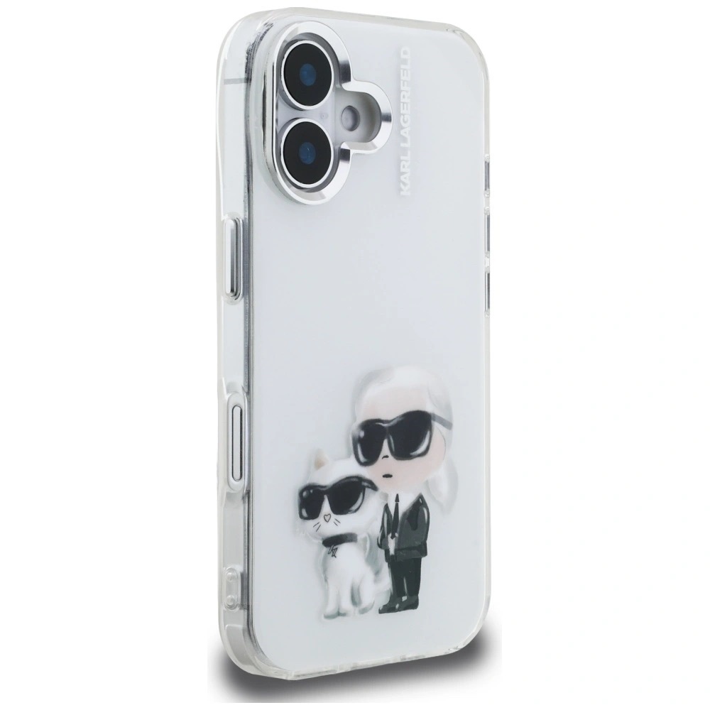 Zdjęcie do “Karl Lagerfeld IML Aquarelle Karl Choupette Logo biały - etui iPhone 16”.