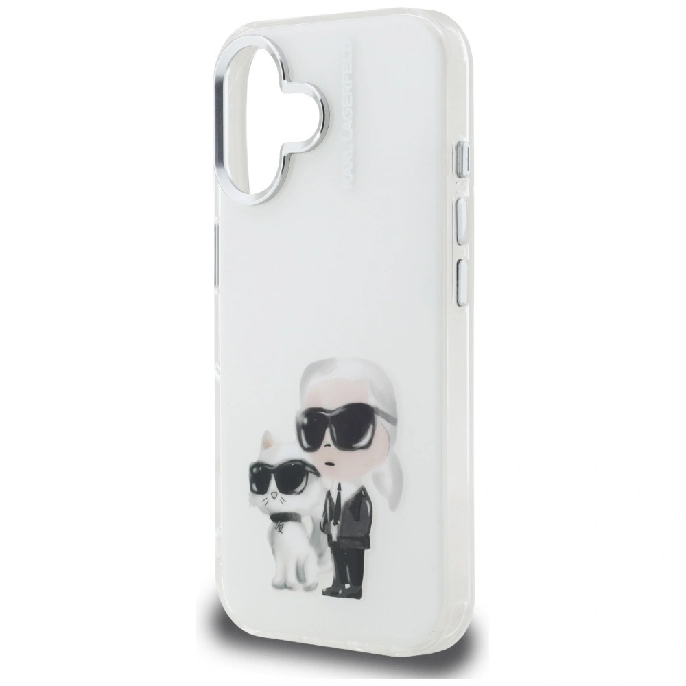 Zdjęcie do “Karl Lagerfeld IML Aquarelle Karl Choupette Logo biały - etui iPhone 16”.