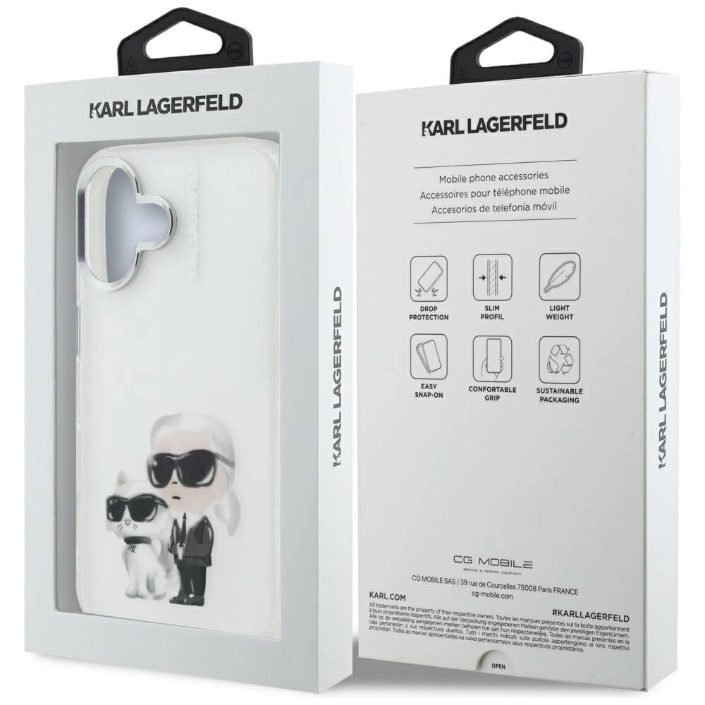 Zdjęcie do “Karl Lagerfeld IML Aquarelle Karl Choupette Logo biały - etui iPhone 16”.