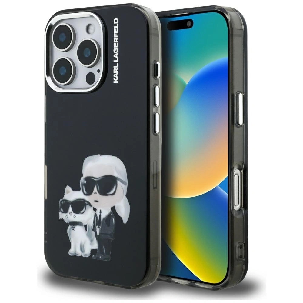 Zdjęcie do “Karl Lagerfeld IML Aquarelle Karl Choupette Logo czarny - etui iPhone 16 Pro Max”.