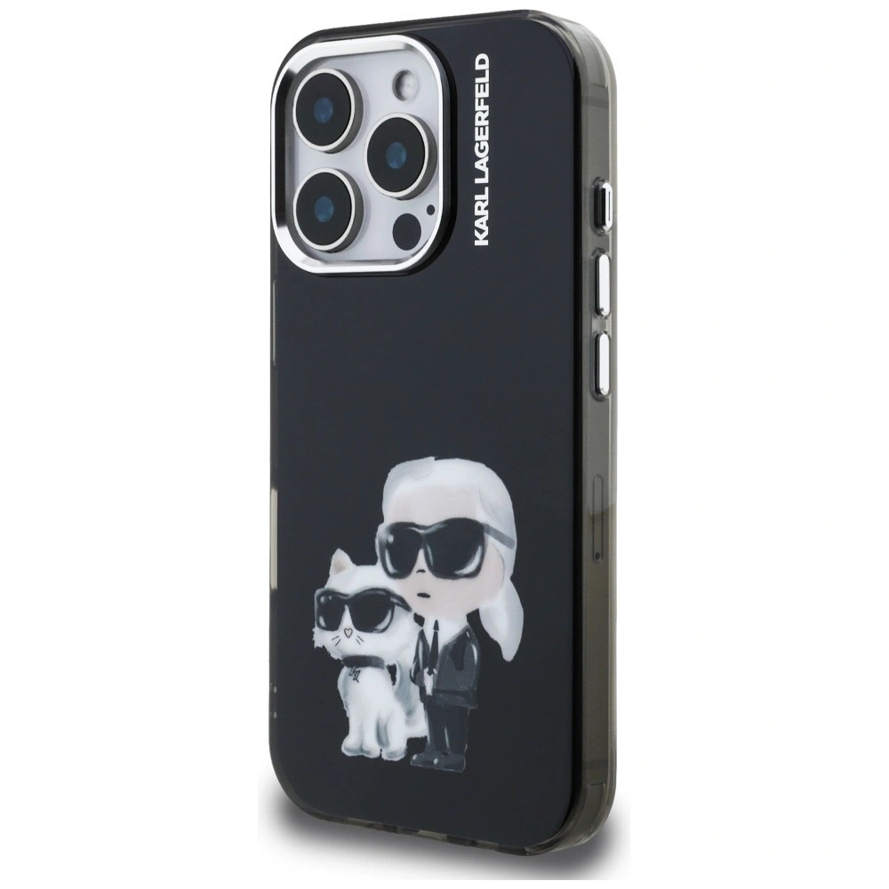 Zdjęcie do “Karl Lagerfeld IML Aquarelle Karl Choupette Logo czarny - etui iPhone 16 Pro Max”.