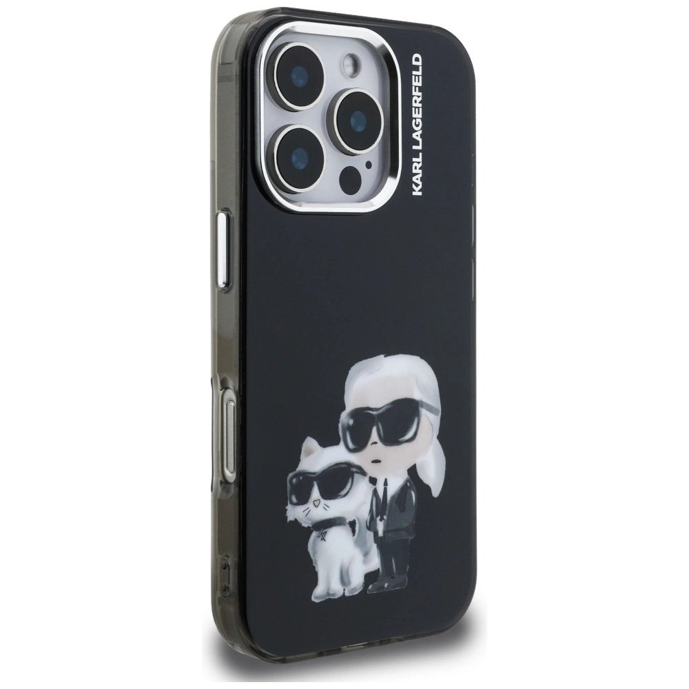 Zdjęcie do “Karl Lagerfeld IML Aquarelle Karl Choupette Logo czarny - etui iPhone 16 Pro”.
