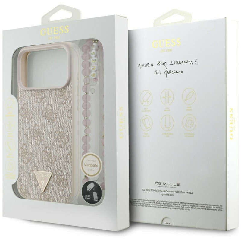 Zdjęcie do “Guess 4G Strap Triangle Logo MS różowy - etui iPhone 17 Pro Max”.