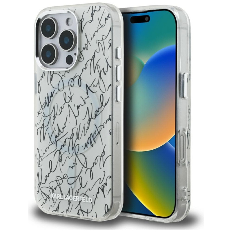 Zdjęcie do “Karl Lagerfeld IML Karl Script Pattern MS biały - etui iPhone 16 Pro Max”.