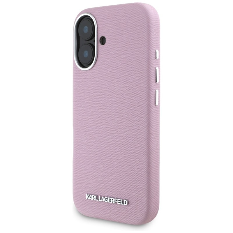 Zdjęcie do “Karl Lagerfeld Saffiano Full Wrapped Elongated Metal Logo MS różowy - etui iPhone 16”.